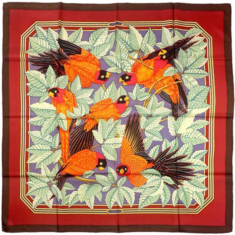 hermes scarf les perroquets|Les Perroquets Hermes Scarf by Joachim Metz RARE Early 90 .